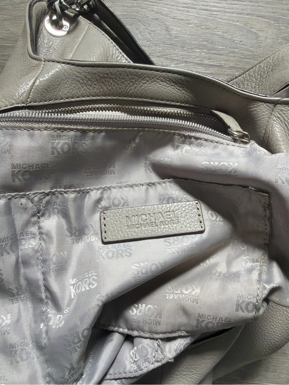 Michael Kors Taupe Gray Pebbled Leather Shoulder Hobo Bag